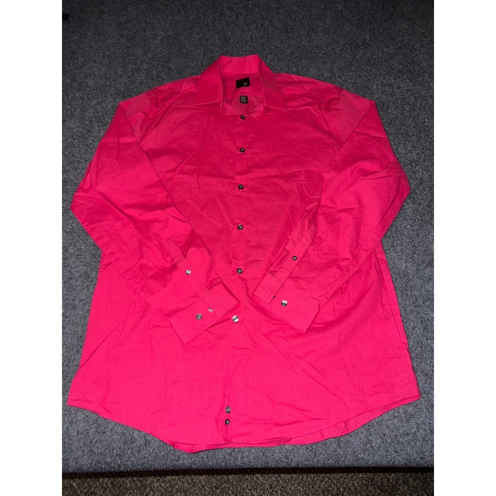 JF J.Ferrar Mens Slim Fit Dress Shirt Pink Long Sleeve Button Up Size L 16-16.5